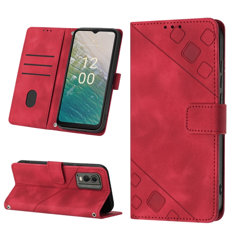 Estojo de couro em relevo para Nokia C32 (vermelho)