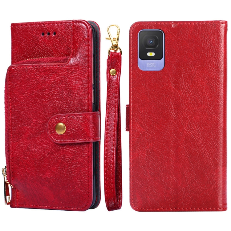 For TCL 403 Zipper Bag Leather Phone Case(Red)