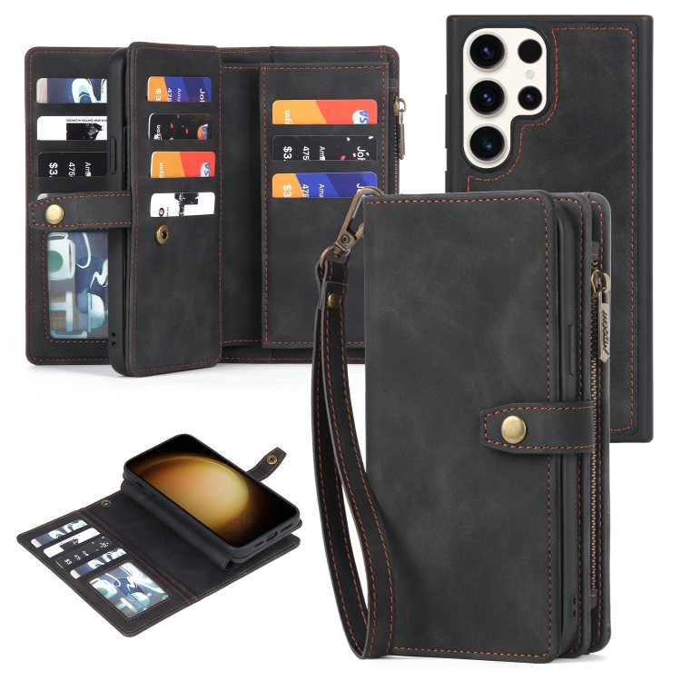 Wallet Case for Samsung Galaxy S23 Ultra with Zipper Pouch,Magnetic PU  Leather Flip Folio Stand Card Slot with Hand Strap and Cross Body Strap  Case