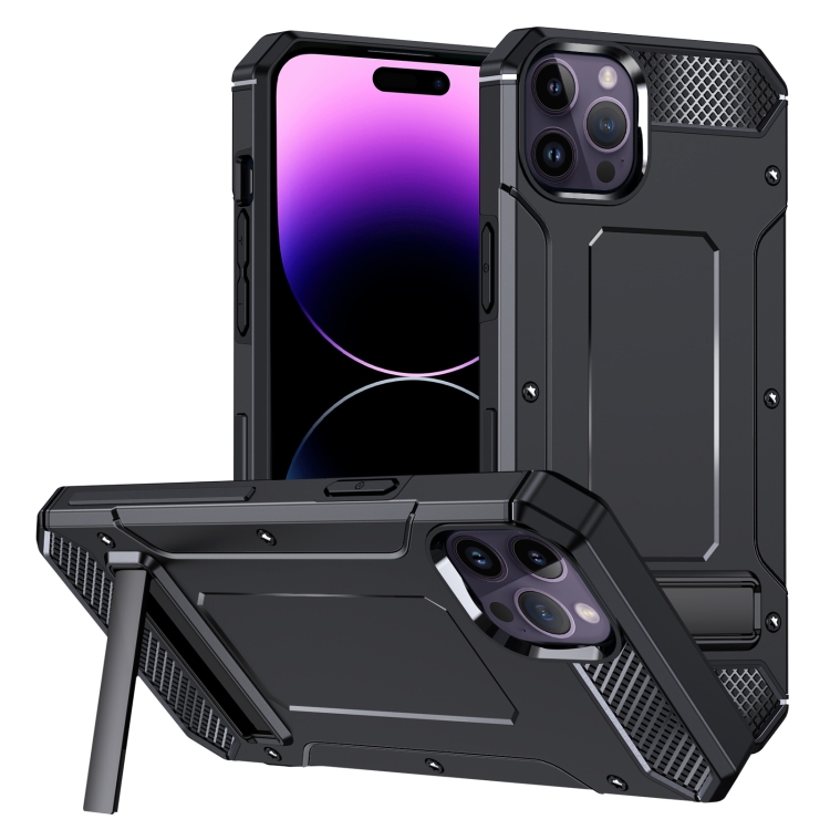 For iPhone 15 Pro Max Matte Holder Phone Case(Black)
