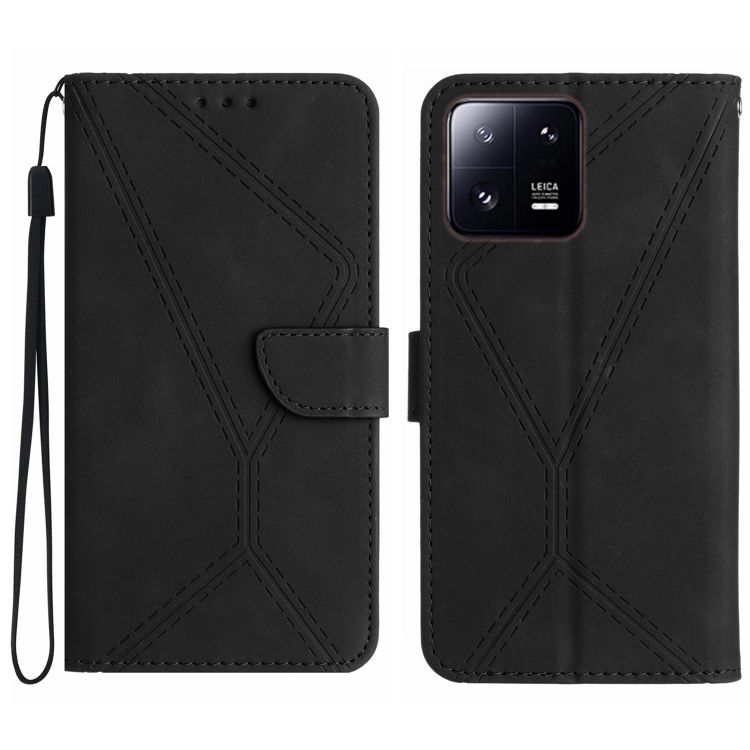 Para Xiaomi 13 Pro Funda de teléfono de cuero con costuras en relieve  (Negro)