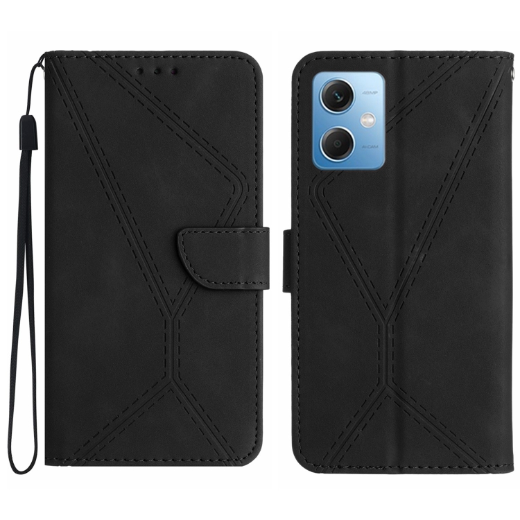 Para Xiaomi Redmi Note 12 5G Funda de teléfono de cuero en relieve con  costuras (Negro)