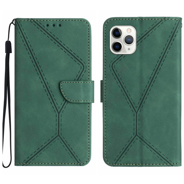 Para iPhone 11 Pro Funda de teléfono de cuero en relieve con costuras (Verde )