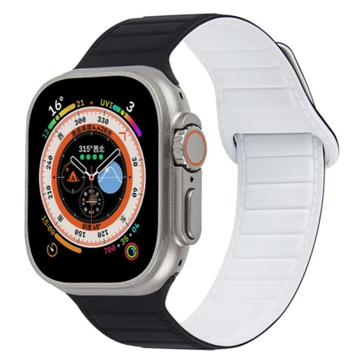 Apple Watch 用 44mm ループ磁気シリコン時計バンド (ブラック ホワイト)