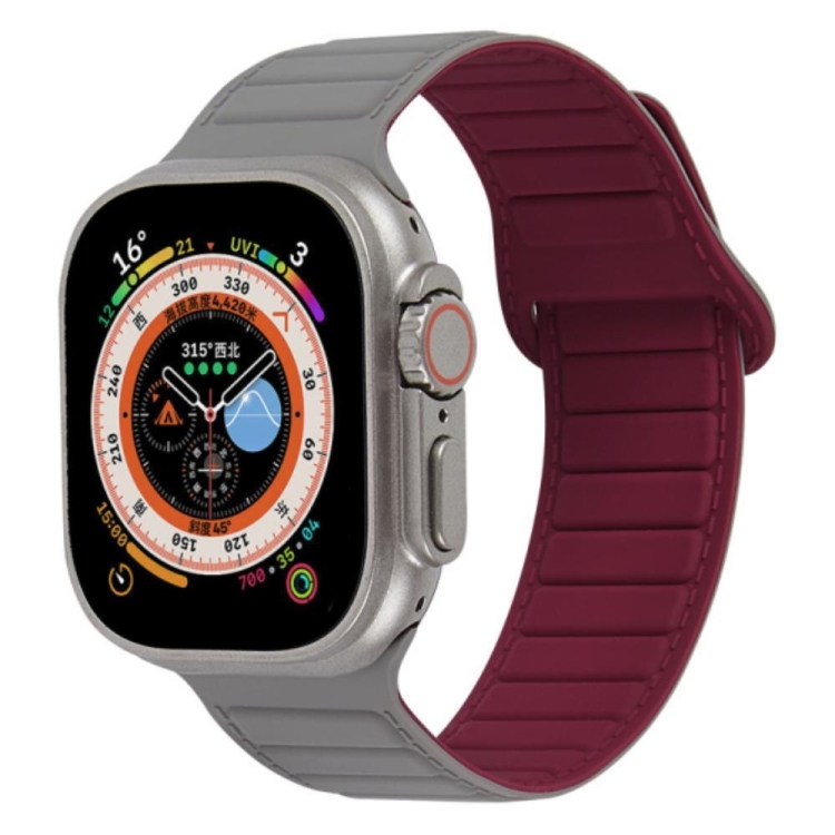 For Apple Watch 6 44mm Loop Magnetic Silicone Watch Band Grey Wine