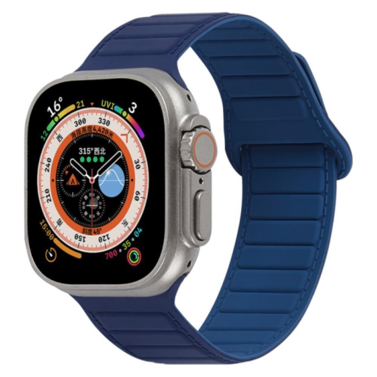 For Apple Watch 4 44mm Loop Magnetic Silicone Watch Band Navy