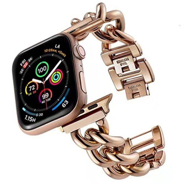 Big Denim Chain Metal Watch Band For Apple Watch 3 38mm(Rose Gold)