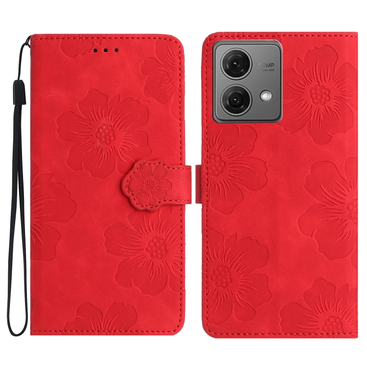 Para Motorola Moto G84 5G Funda de cuero para teléfono con estampado de  flores (rojo)