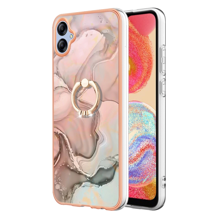 สำหรับ Samsung Galaxy A04e Electroplating Marble เคสโทรศัพท์ Imd สองด้านพร้อมแหวน Rose Gold 015