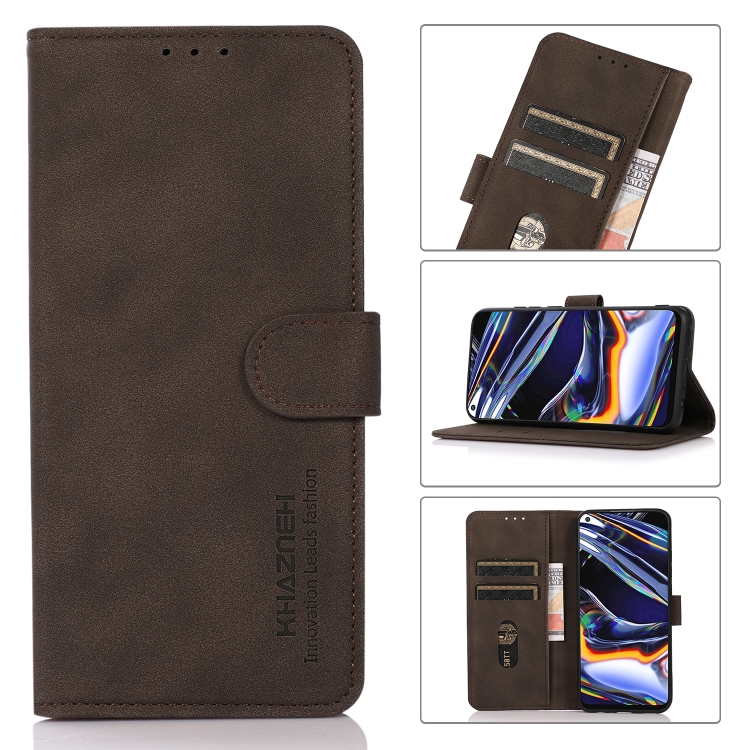 For iPhone 15 Pro KHAZNEH Matte Texture Leather Phone Case Brown