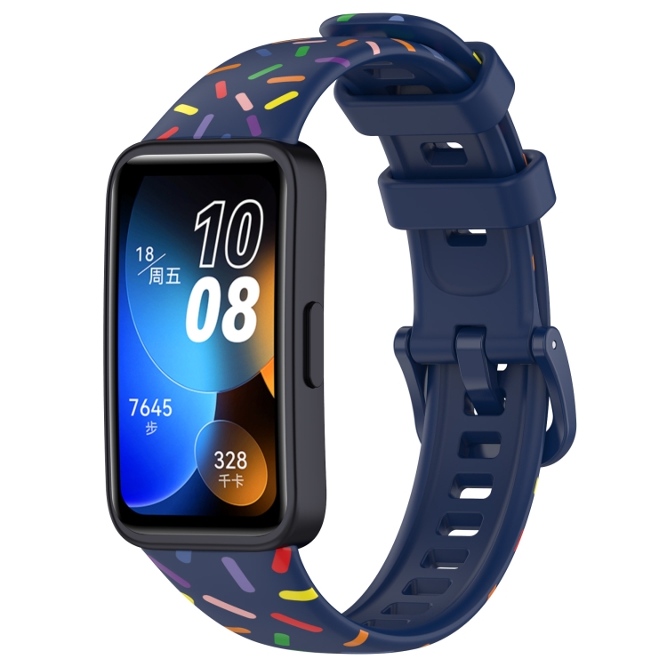 For Huawei Band 8 Sports Rainbow Dots Silicone Watch Band Midnight