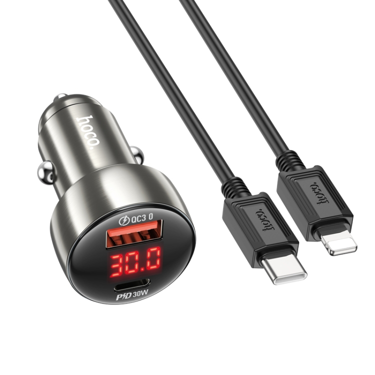 hoco Z50 Leader 48W Dual-port Digital Display Car Charger Set with Type-C  to
