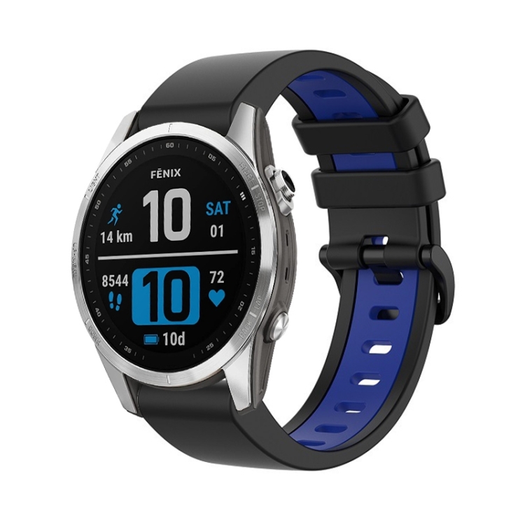 For Garmin Fenix 7S Pro 42mm Sports Two-Color Silicone Watch Band(Black +Blue)