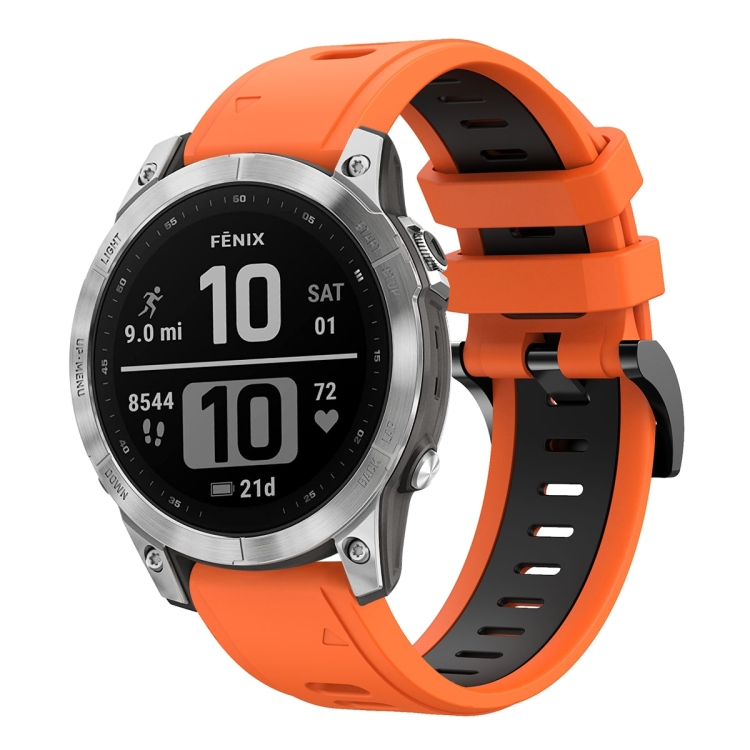 For Garmin Fenix 7 Pro 51mm Sports Two Color Silicone Watch Band Orange Black