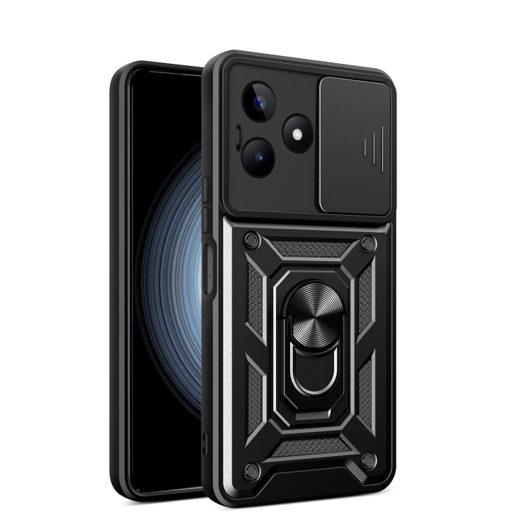 For Realme C53 4G / Narzo N53 4G Sliding Camera Cover Design TPU Hybrid PC  Phone Case(Black)