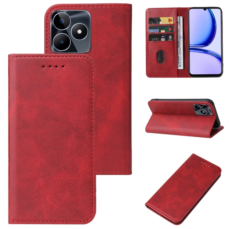 For Realme C53 Magnetic Closure Leather Phone Case Red