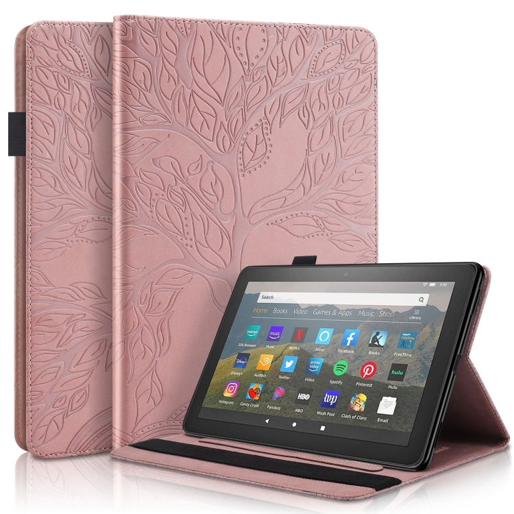 For  Kindle Fire HD 10 2023 Life Tree Series Horizontal Flip Leather  Tablet Case(Rose