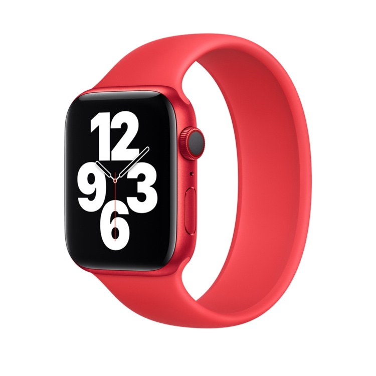 Pour Apple Watch Series 8 & 7 41 mm / SE 2 & 6 & SE & 5 & 4 40 mm / 3 & 2 &  1 38 mm Bracelet de montre en silicone élastique de couleur unie, taille: L  156 mm (rouge)