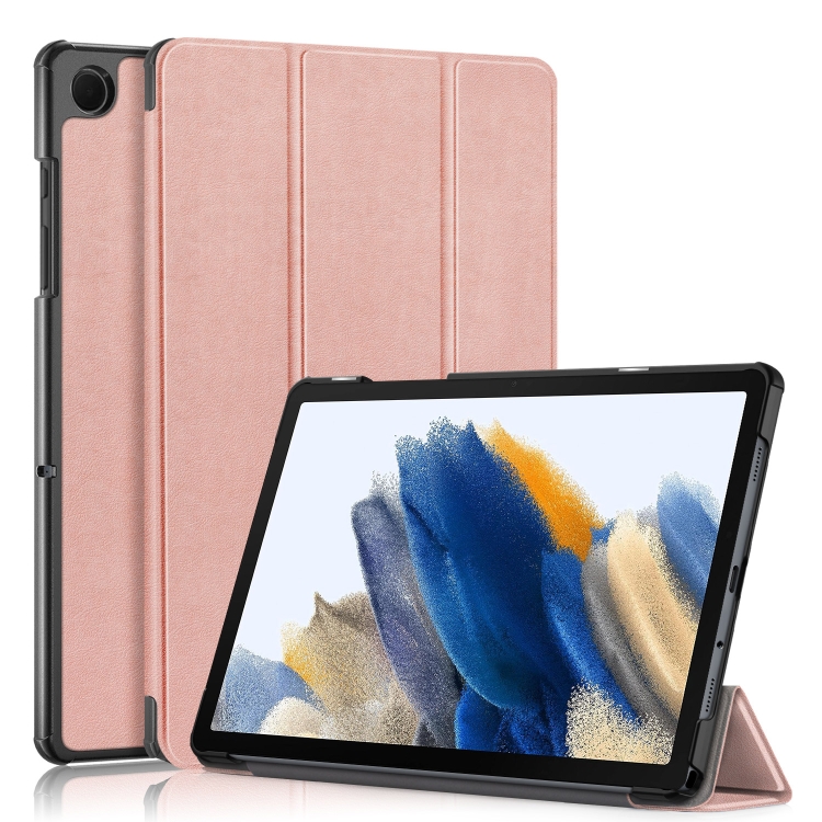 For Samsung Galaxy Tab A9 Plus 3-folding Leather Smart Tablet Case(Rose  Gold)