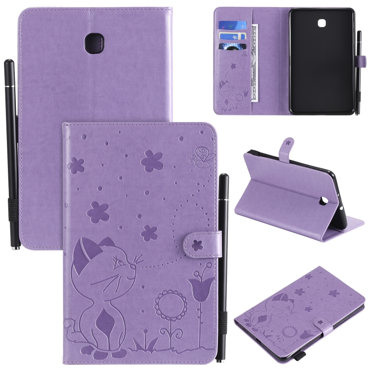 Purple Samsung Galaxy Tab A9 Plus Shockproof Leather Cover with Flower Cat  Imprint