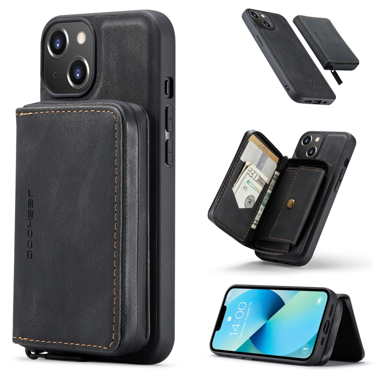 For iPhone 15 Plus JEEHOOD Magnetic Zipper Wallet Leather Phone