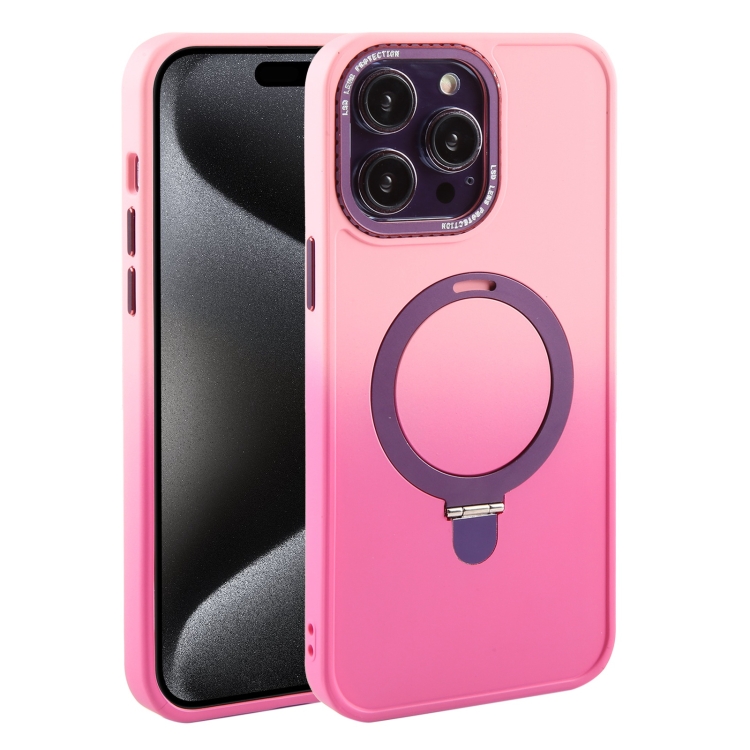 Para iPhone 15 Pro Max Liquid TPU Silicone Gradient MagSafe Phone Case (Rosa  Rojo)