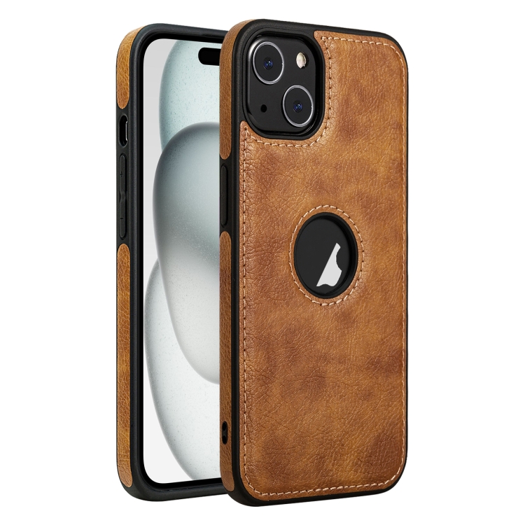 For Iphone 15 Leather Texture Stitching Phone Case(brown)