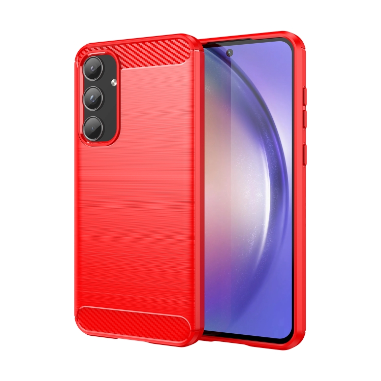 Pour Samsung Galaxy A55 5G Case de Carbone Texture Texture Temple de  Téléphone en Verre - Rouge