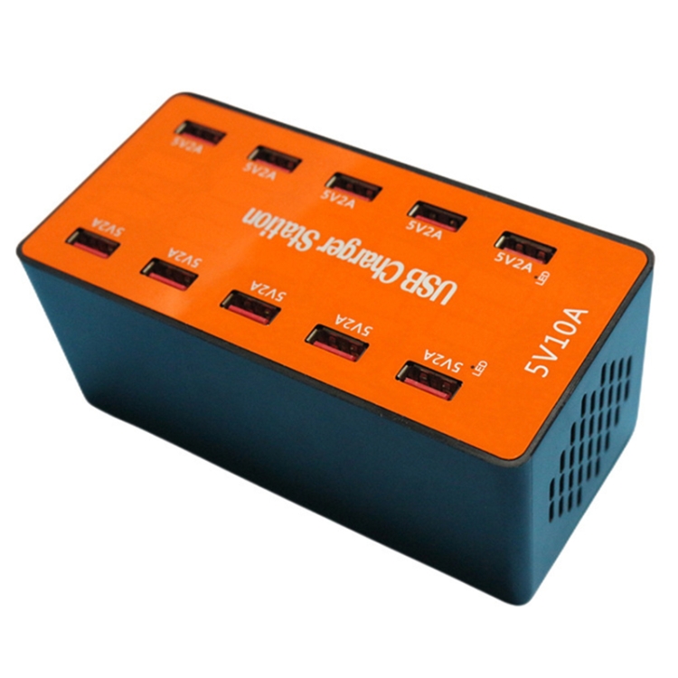 A5B 50W 10 พอร์ต USB สถานีชาร์จอัจฉริยะพร้อมไฟแสดงสถานะ (ปลั๊ก US)