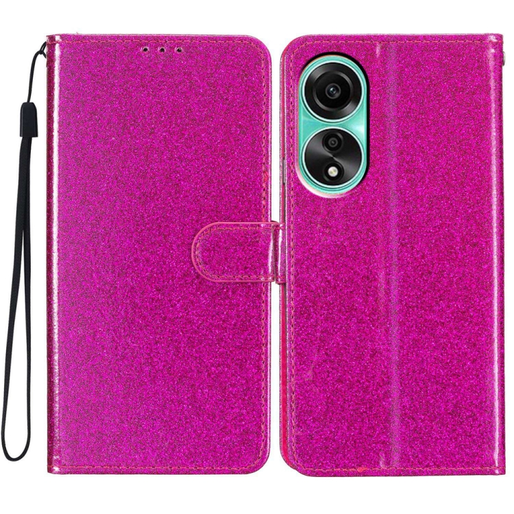 Para OPPO A79 5G / A2 5G Funda de cuero con tapa en polvo con purpurina  (dorado)