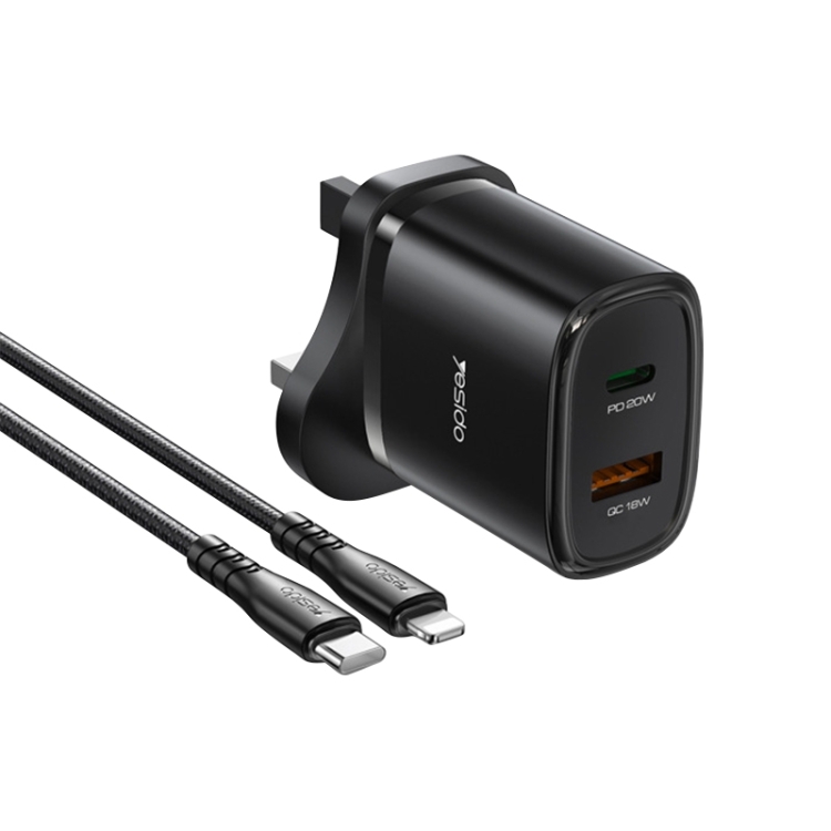 Yesido YC46 PD20W USB-C / Type-C + Caricatore da viaggio USB con cavo da 1