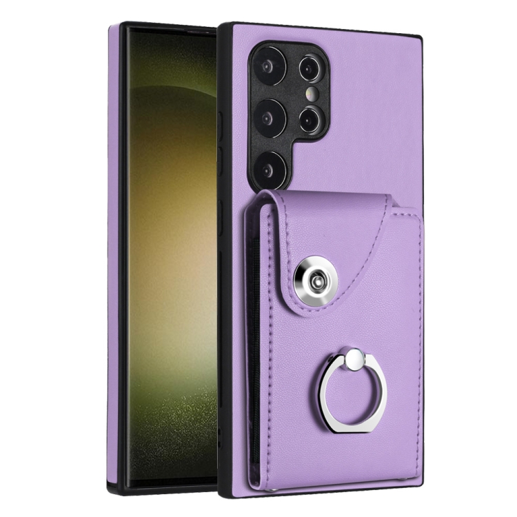 For Samsung Galaxy S24 Ultra 5G Organ Card Bag Ring Holder PU Phone Case (Purple)