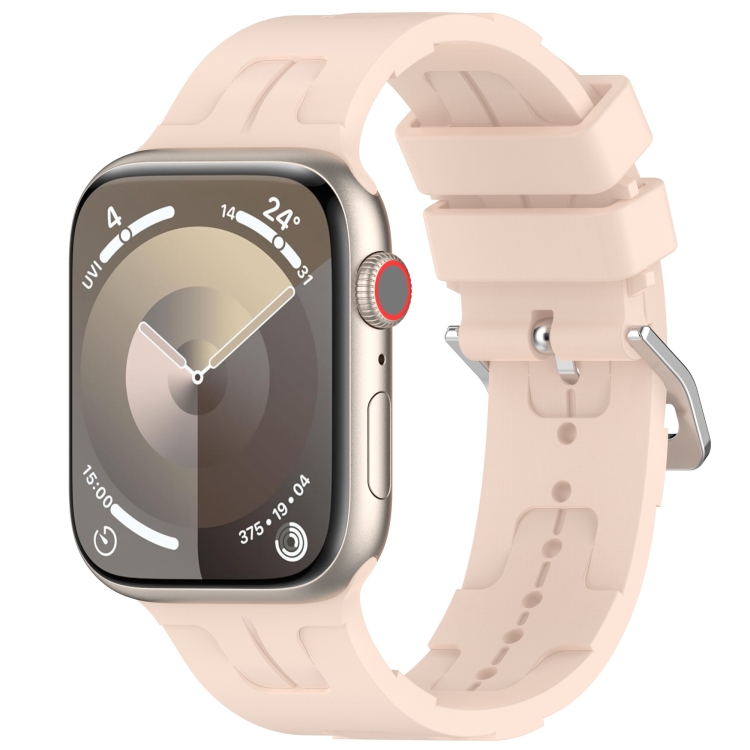 For Apple Watch Series 6 40mm H Texture Silicone Ladder Buckle Watch Band Sand Pink