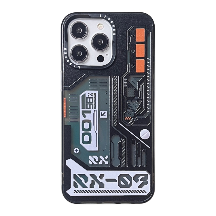 For iPhone 15 Pro Max Mecha Circuit Board Pattern Phone Case Black