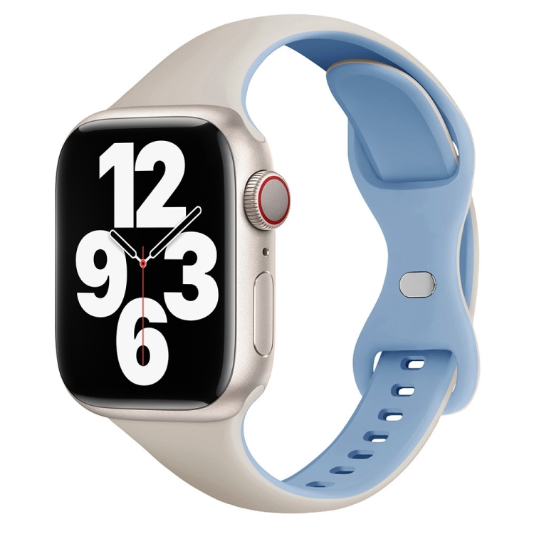 For Apple Watch Series 7 41mm Two Color Slim Butterfly Buckle Silicone Watch Band White Fog