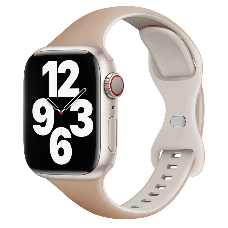 For Apple Watch Series 3 38mm Two Color Slim Butterfly Buckle Silicone Watch  Band(Milk Tea