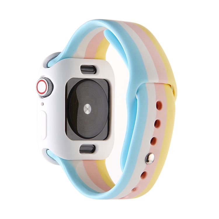 Para la serie Apple Watch 7 45mm / 6 y SE y 5 y 4 44 mm / 3 y 2 y 1 banda  de reloj de silicona arcoiris de 42 mm con estuche esbelto (01)