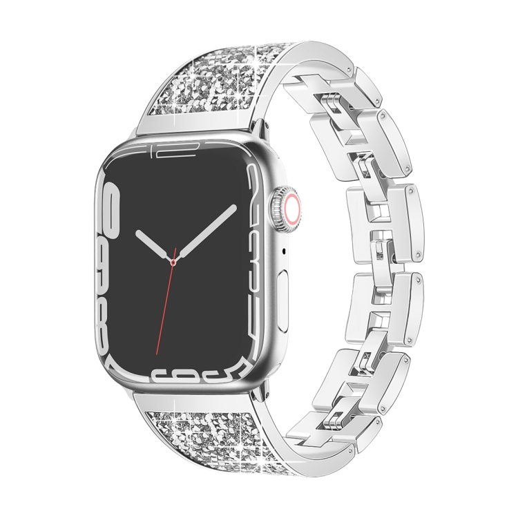 Apple Watch Series 8 45mm 블링 다이아몬드 브레이슬릿 메탈 워치 밴드실버 4792