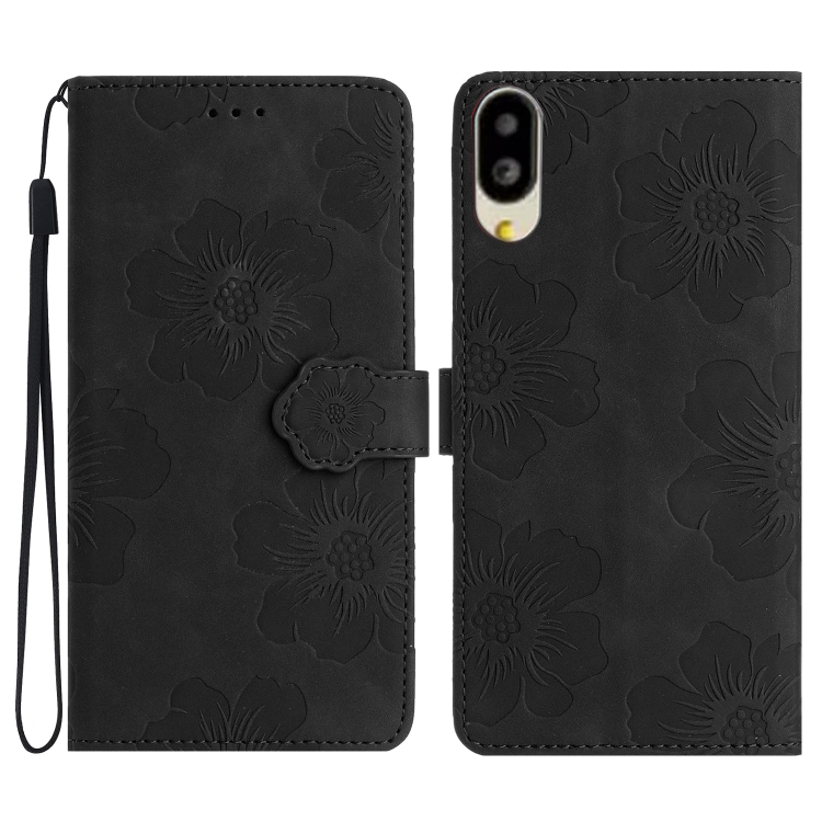 For Sharp Basio active SHG09 Flower Embossing Pattern Leather Phone  Case(Black)