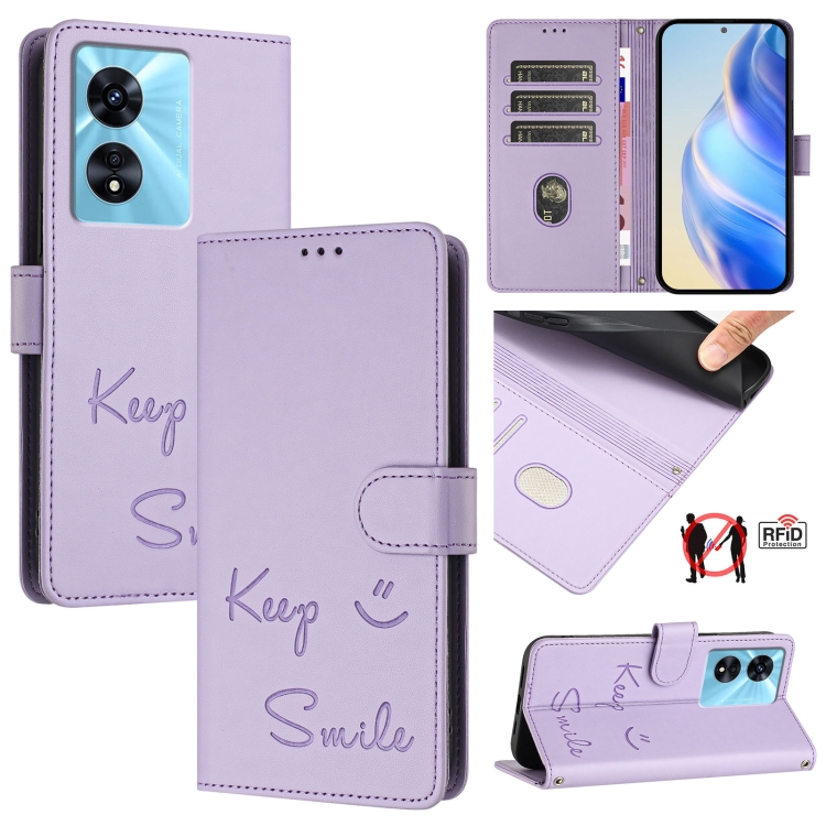 For OnePlus Nord N300 Smile Embossing RFID Leather Phone Case 