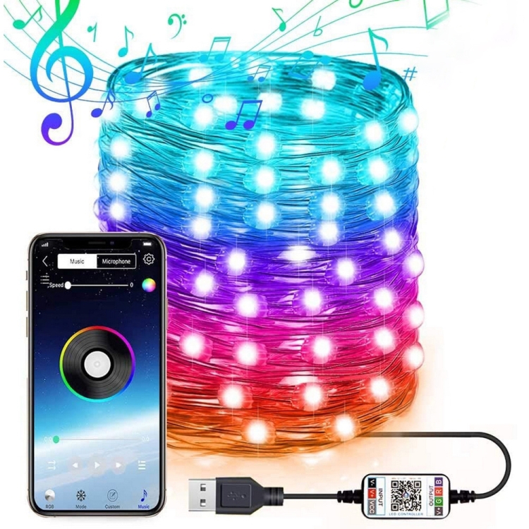 RGB USB LED Filo di rame Stringa luminosa Decorazione festiva Stringa  luminosa Bluetooth Controllo APP mobile