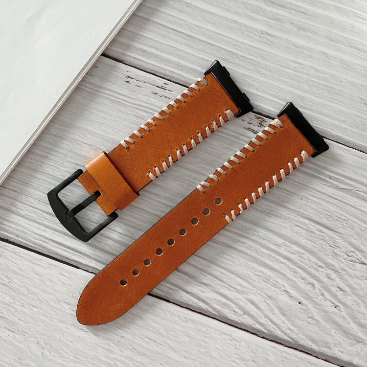 For OPPO Watch 41mm Fish Bone Hand Suture Leather Watch Band Brown