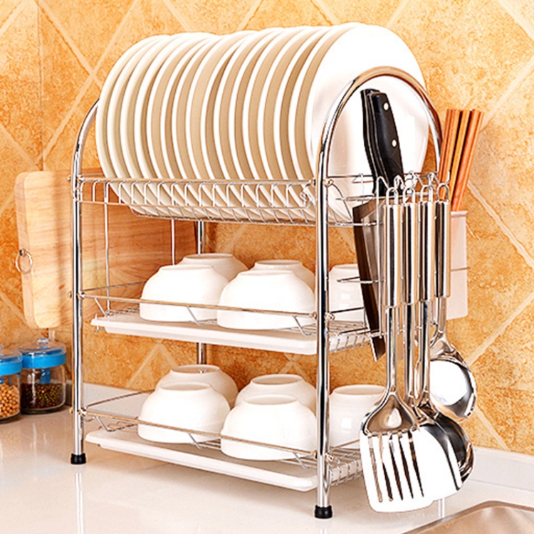 Multi-function Kitchen Stainless Steel Three Layers Arch Shape Rack Hanging  Bowl Dish Holder