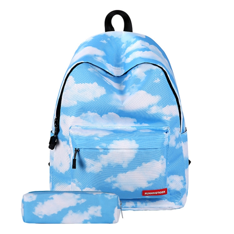 Clouds Print Logo Duffle Bag in White and Blue