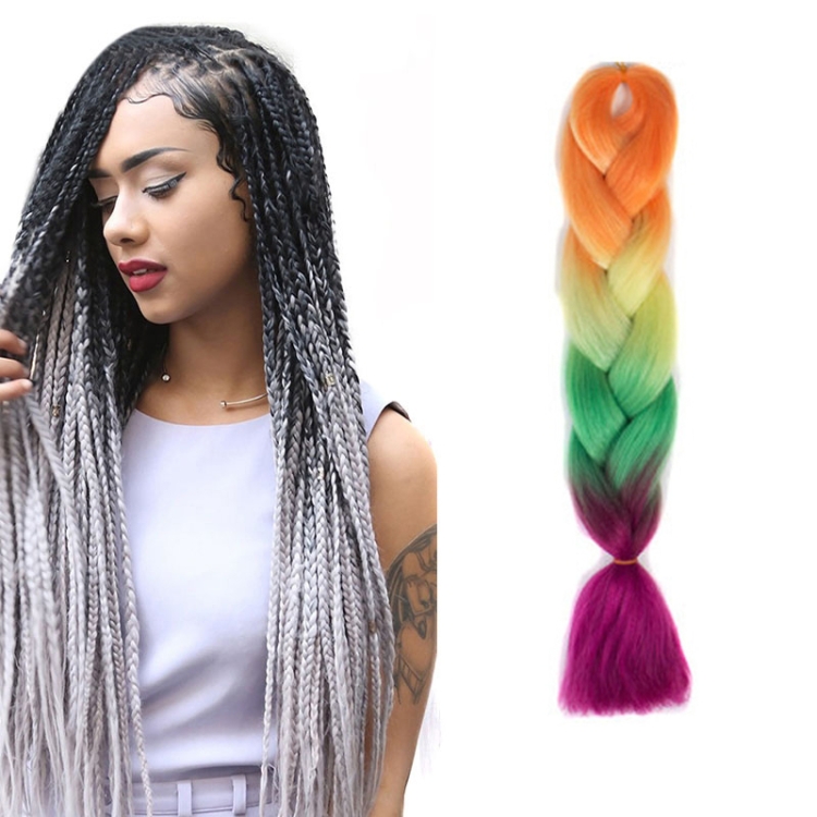 Fashion Color Gradient Individual Braid Wigs Chemical Fiber Big Braids,  Length: 60cm(30 Orange+Yellow+Green+Purple+Red)