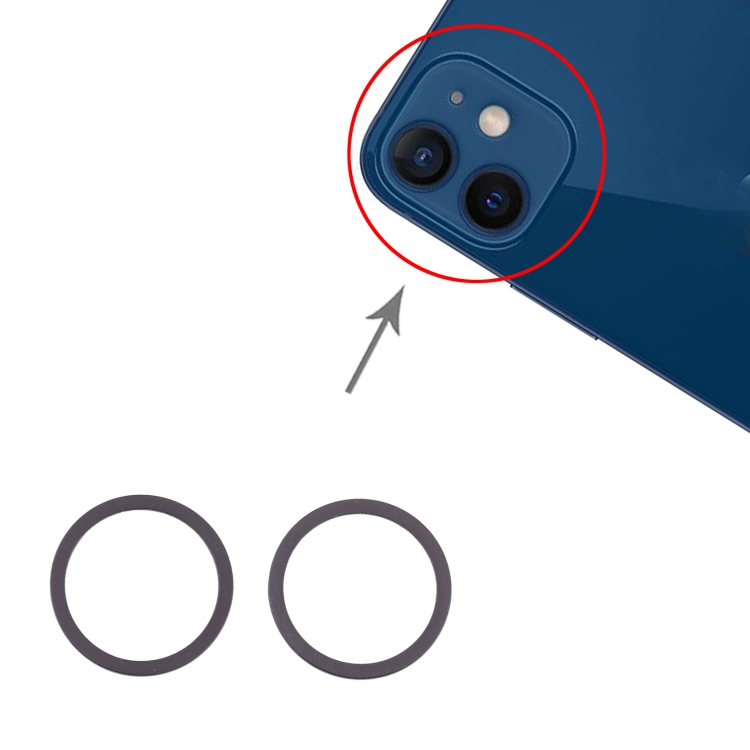 Anillo de aro protector de metal con lente de cristal de cámara trasera de  2 piezas para iPhone 12 Mini (negro)