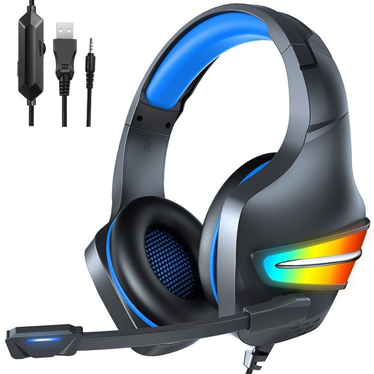 J6 E-sports Gaming RGB Light Wired Headset with Microphone (Black Blue)