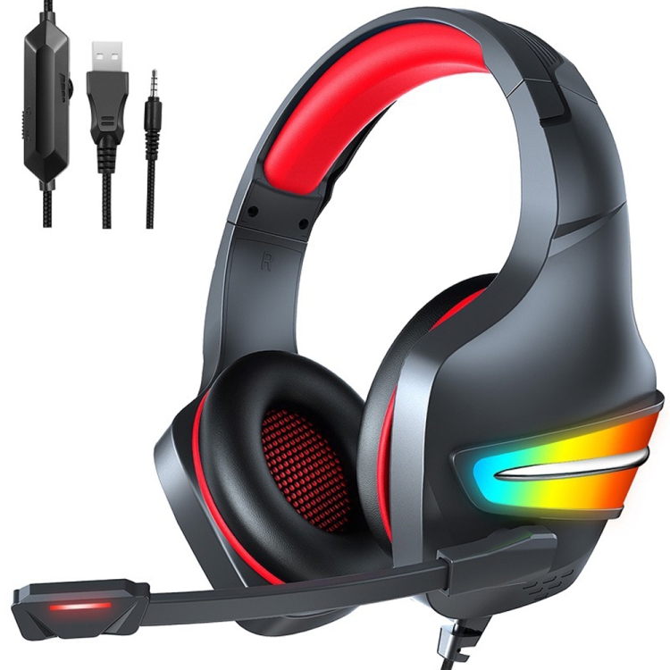 J6 E-sports Gaming RGB Light Wired Headset with Microphone (Black Red)