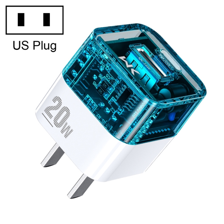 WK WP-U149 20W USB+USB-C/Type-C Dual Port Transparent Charger,  Specifications: US