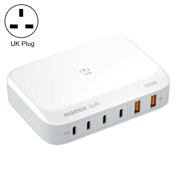 MOMAX 100W+15W Q.PLUG BOX Multi-Port Gallium Nitride Wireless Desktop ...